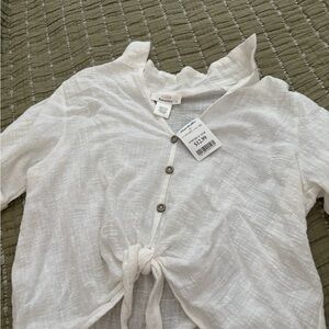 White Button-Up Tie Front Blouse